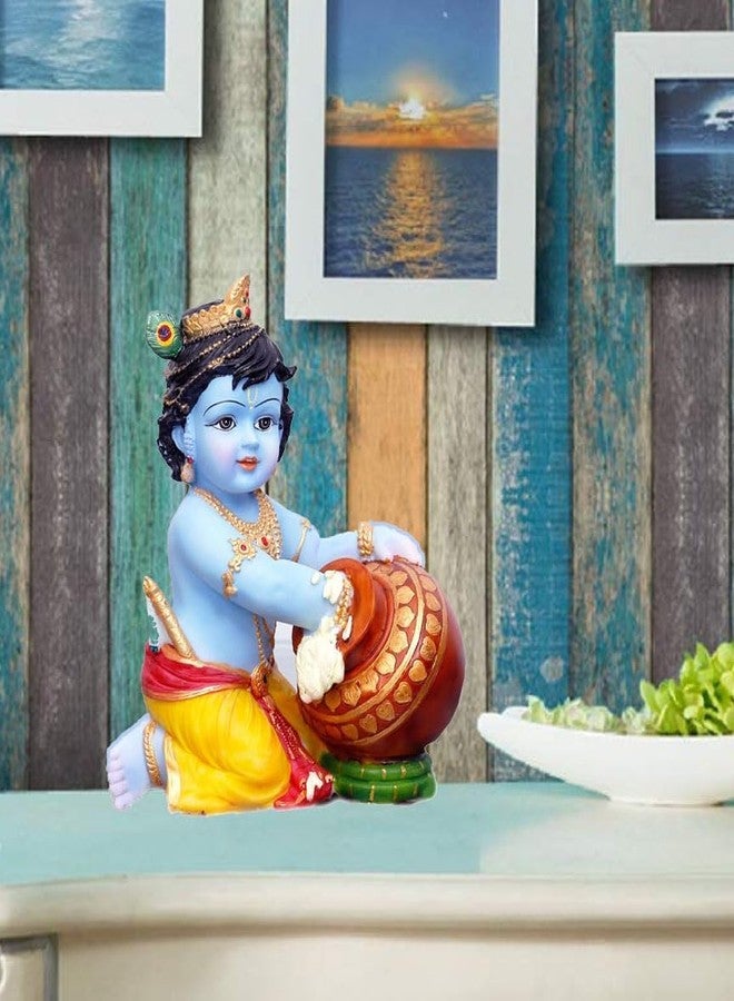 SHREE RAM IMPEX تمثال كريشنا من الراتنج من شركة شري رام إمبكس - تمثال كريشنا الصغير من الراتنج - تمثال صغير مصنوع يدويًا (أزرق) - ديكور منزلي وهدايا للورد كريشنا ماخان تشور - Image 4